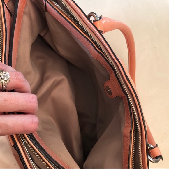 Salmon Pink Patent Leather Coach Handbag - Picture 6 of 8